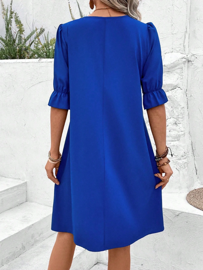 Elchic V-neck Flounce Sleeves Tunic Mini Dress