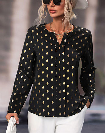 Chic Gold Polka Dot Blouse for Women for Dressy or Casual Wear