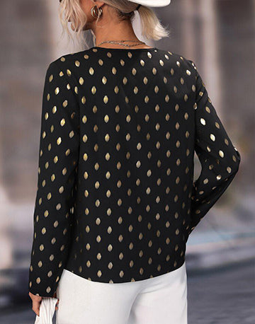 Chic Gold Polka Dot Blouse for Women for Dressy or Casual Wear