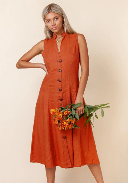 Elchic Bold Orange A-line Button Down Dress