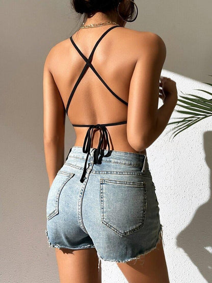 Elchic Halter Neck and Lace-up Backless Top