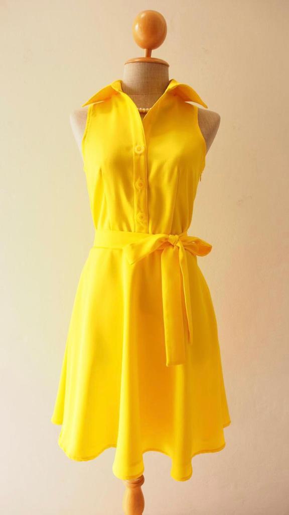 Elchic Yellow Solid Casual Dress