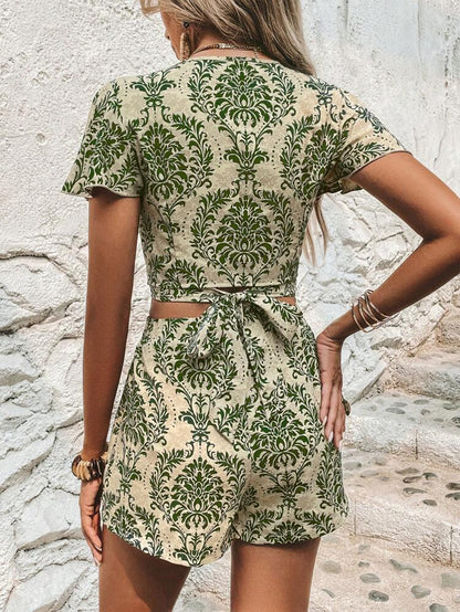 Vibrant Green Bohemian Style Top and Shorts Co-ord Set