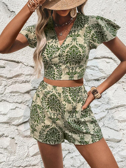 Vibrant Green Bohemian Style Top and Shorts Co-ord Set