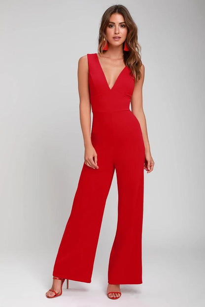 Radiant Ruby: Wide-Leg Sleeveless Jumpsuit