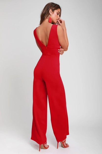 Radiant Ruby: Wide-Leg Sleeveless Jumpsuit