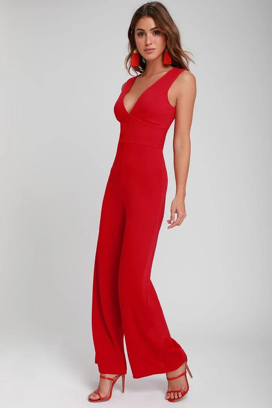 Radiant Ruby: Wide-Leg Sleeveless Jumpsuit