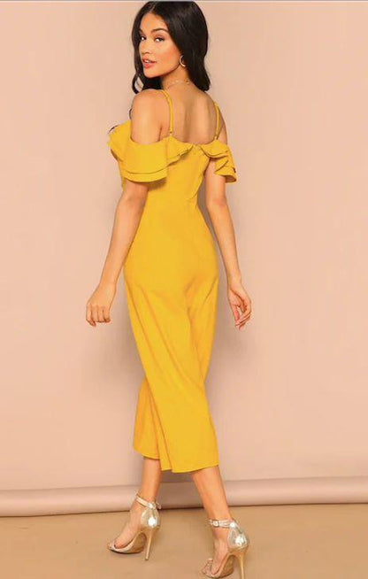 Flounce and Flair: High Waist Yellow Party Jumpsuit