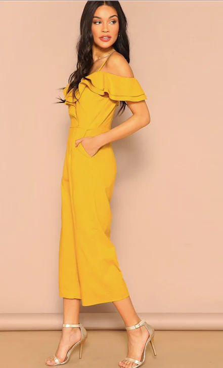 Flounce and Flair: High Waist Yellow Party Jumpsuit