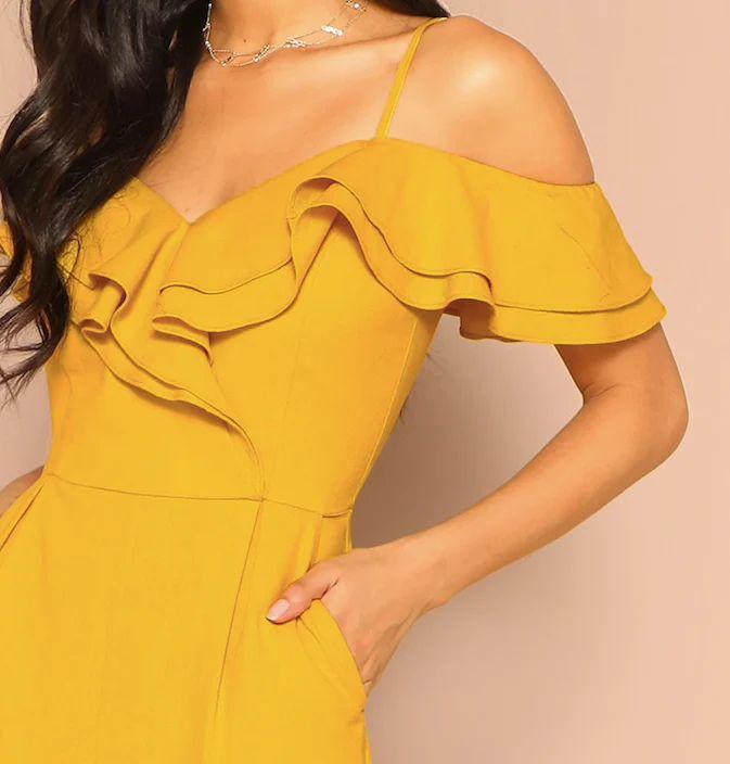 Flounce and Flair: High Waist Yellow Party Jumpsuit