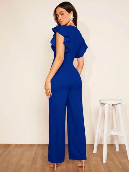 Wings of Style: Butterfly Sleeve Blue Jumpsuit