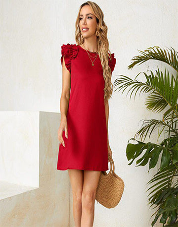 Elchic Ruffle Trim Solid Tunic Dress